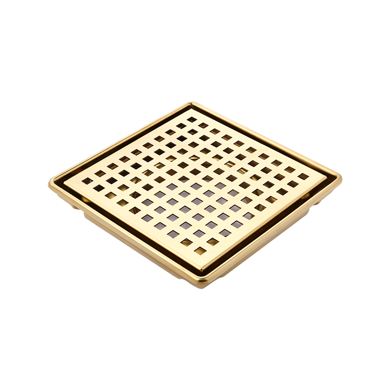 SZ119-20G 200x200mm 1.2mm Épaisseur finition dorée brillante caniveau en acier inoxydable avec couvercle amovible et siphon en ABS